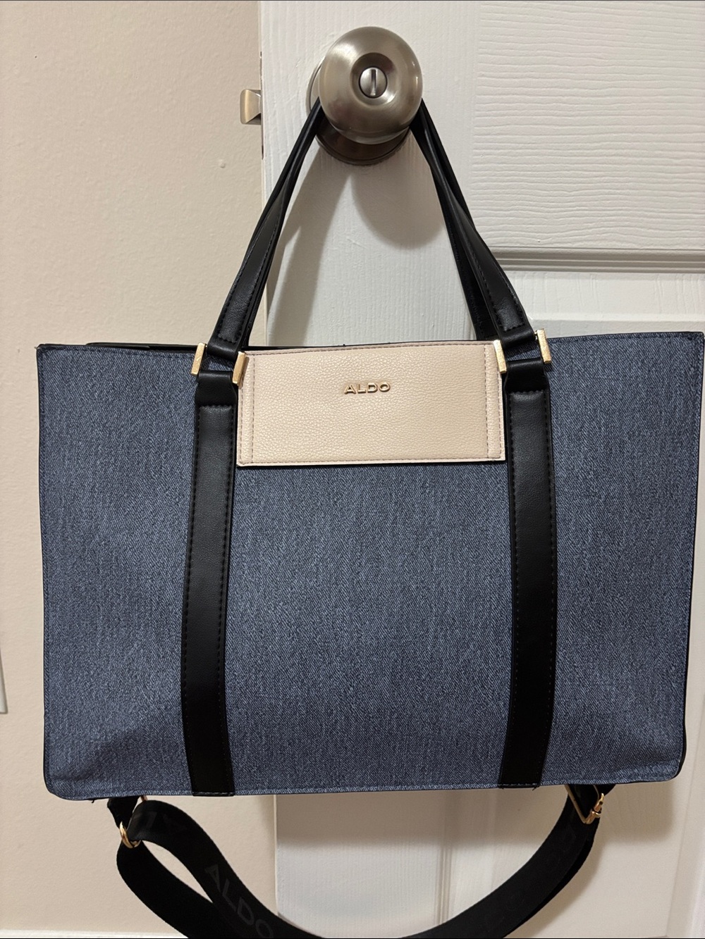 ALDO Black & Blue Tote with Cream Accent